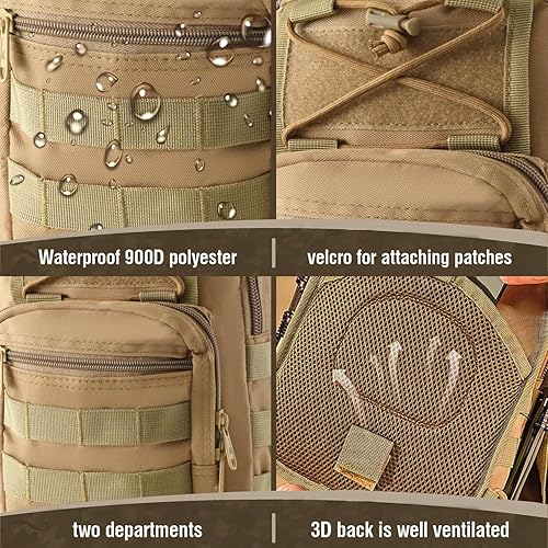 Miniatura 7 de Mochila táctica para el hombro, pequeña, para exteriores, para hombres, viajes, senderismo, camping, mochila para Rover, color negro