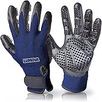 Lumova Dog Grooming Gloves: Deshedding Shedding Mitt for Dogs Cats Horses - Massage Hair Remover Bath Brush Adjustable Blue Black