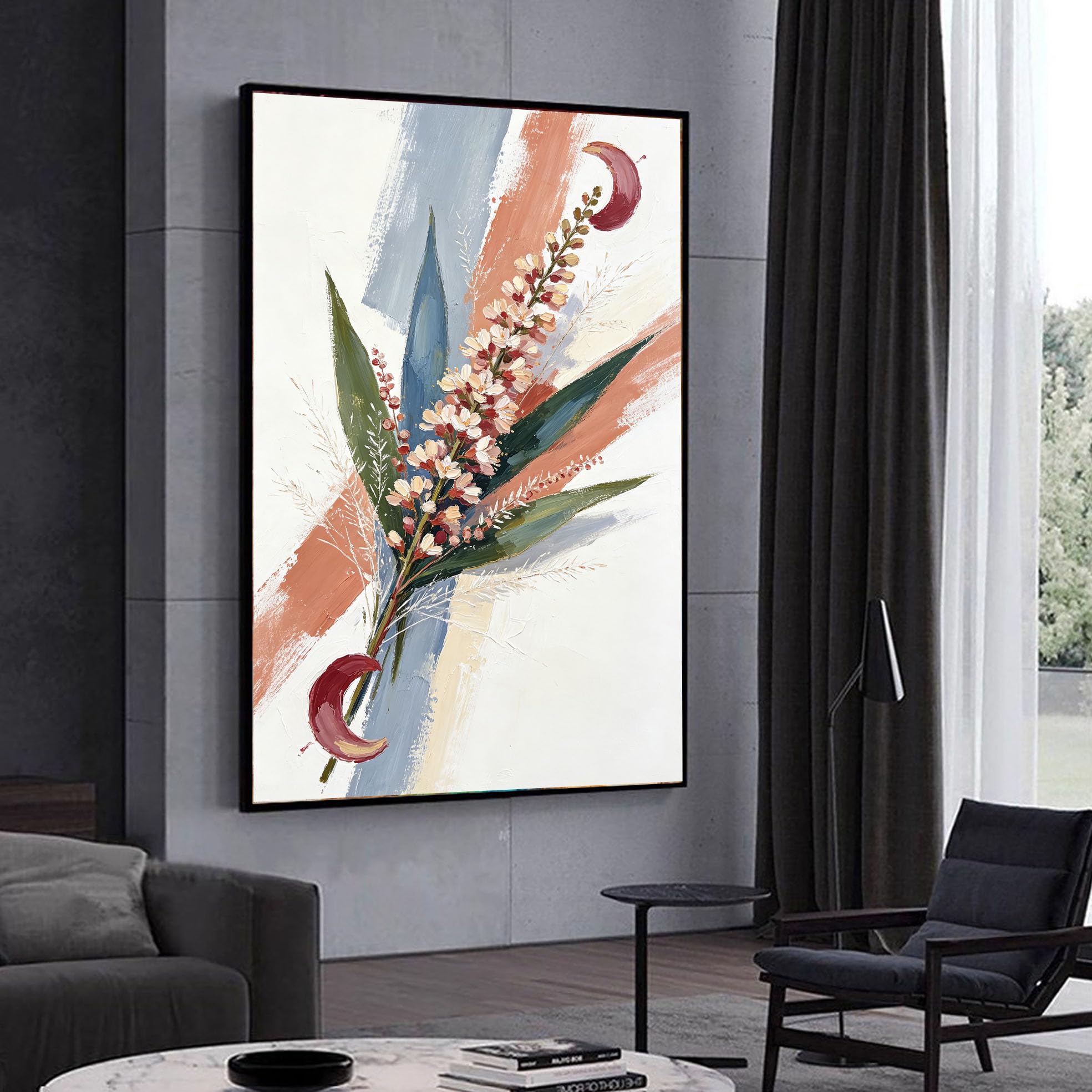 LCDIUDIU Dipinto Ad Olio Floreale Materico Dipinto A Mano, Senza Cornice, Bouquet Di Fiori Astratto Su Tela, Opera D'Arte Botanica Moderna, Decorazione Murale per Soggiorno E Camera da Letto, 90X130