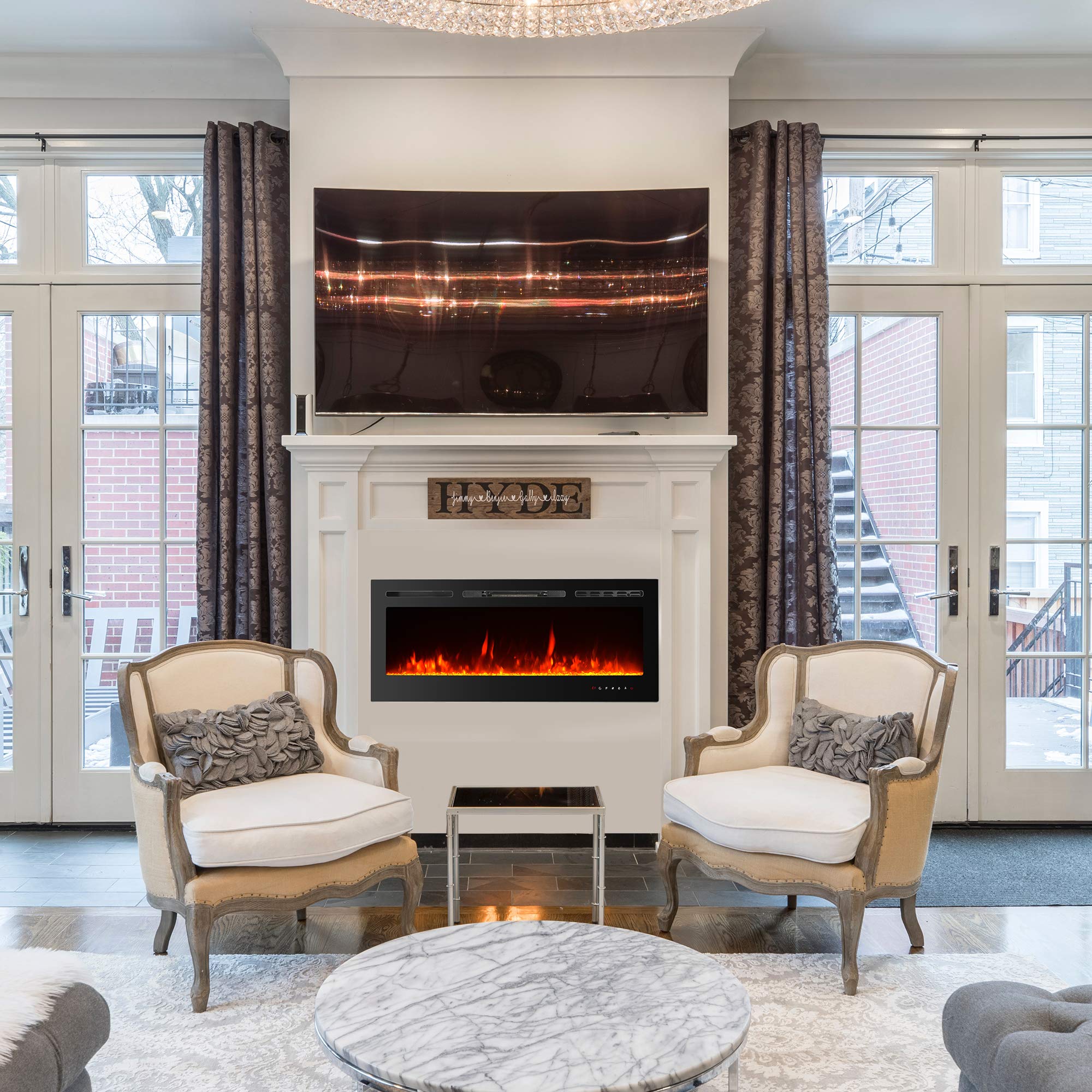 50 Inch Electric Fireplace Inserts,Wall Mounted Fireplace,Led Fireplace