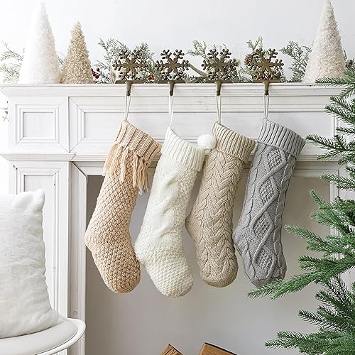 Miniatura 6 de Medias de Navidad personalizadas: paquete de 4 medias de punto trenzado de 18 pulgadas, acogedoras medias de Navidad colgantes, decoraciones