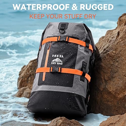 Miniatura 6 de HEETA Bolsa seca impermeable para mujeres y hombres, versión mejorada (azul, 5 litros), con mochila impermeable (negro 40L)