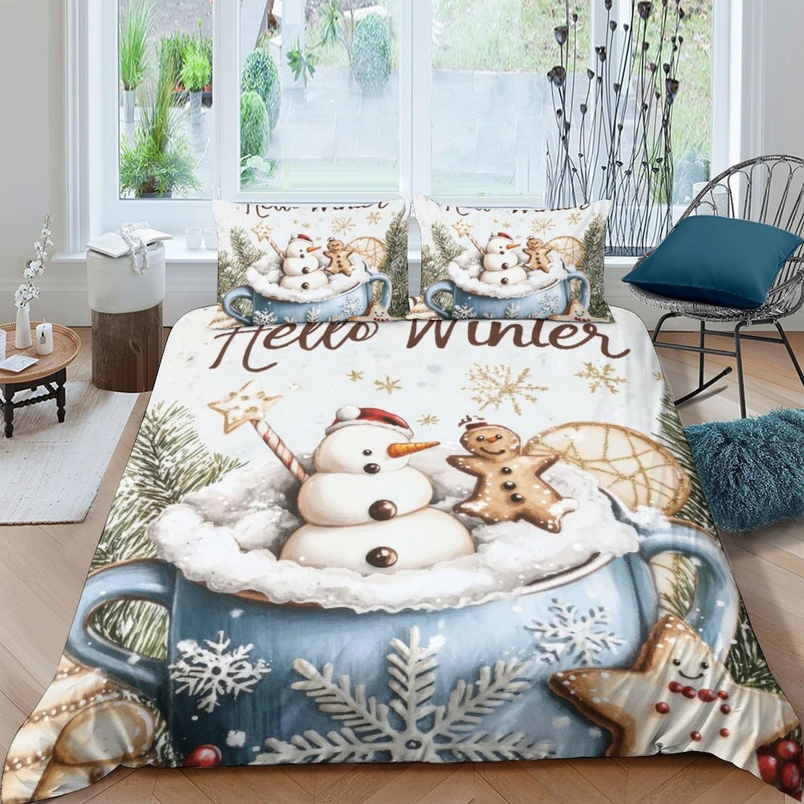 Ctjqhvkz Style-6 3D Printed Snowman Mug Fitted Sheet Microfiber Winter Cookie Bed Cover Anti-Slip Easy Care For Bedroom Guestroom Single（135X200cm）