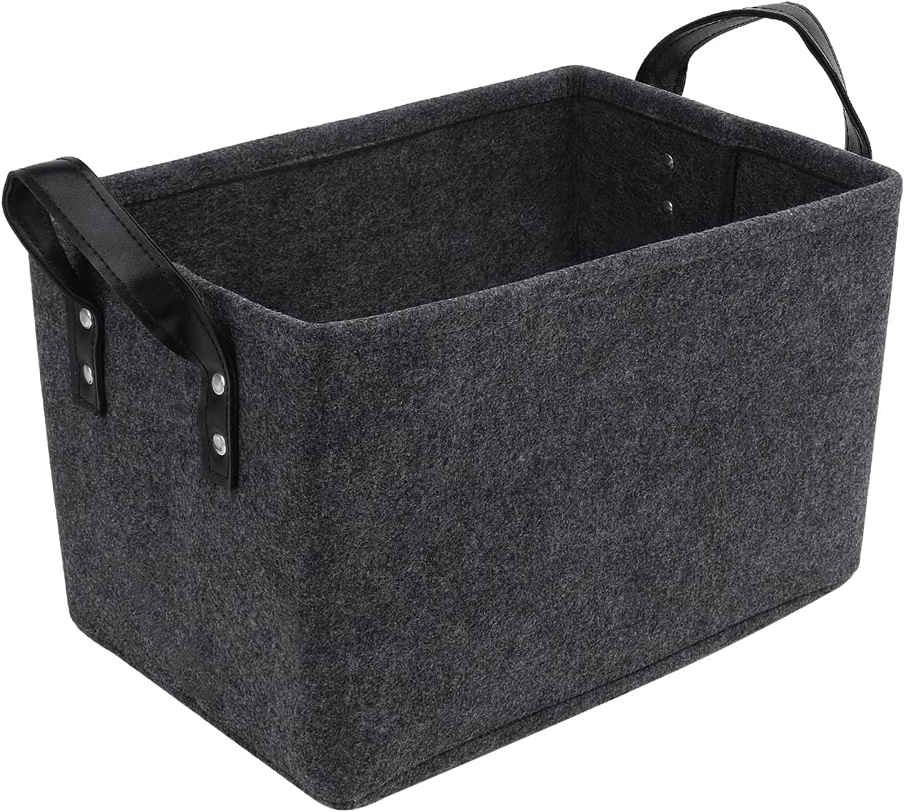 Felt Storage Basket, Foldable Felt Basket Storage Bins, Open Storage Bins Boxes with Handle, Suitable for Clothes, Baby Products, Books,Toys (Black)