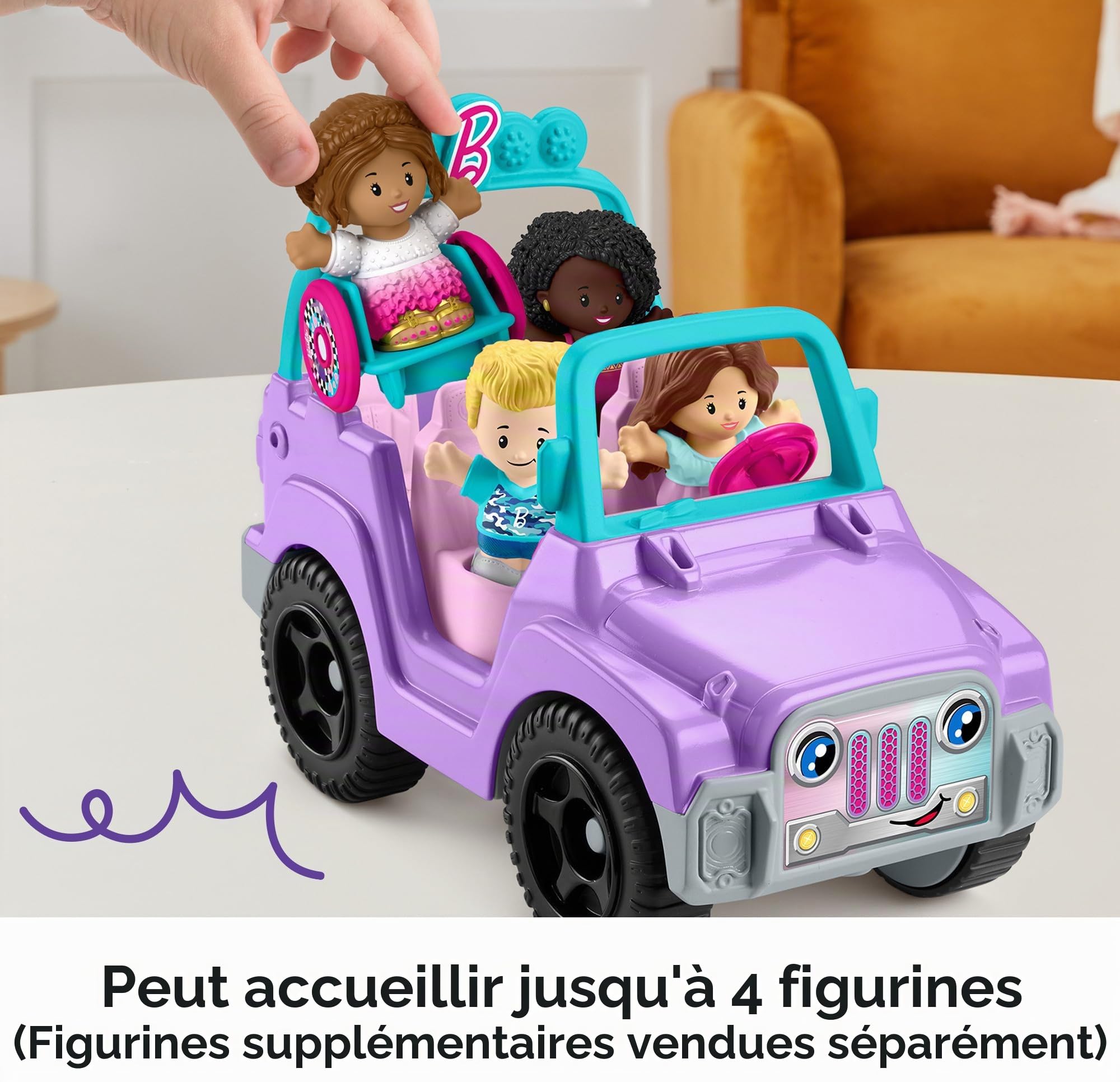 Little People Fisher-Price Barbie Voiture Jouet Beach Cruiser avec Sons de Musique et 2 Figurines pour Jeu de rôle à partir de 18 Mois