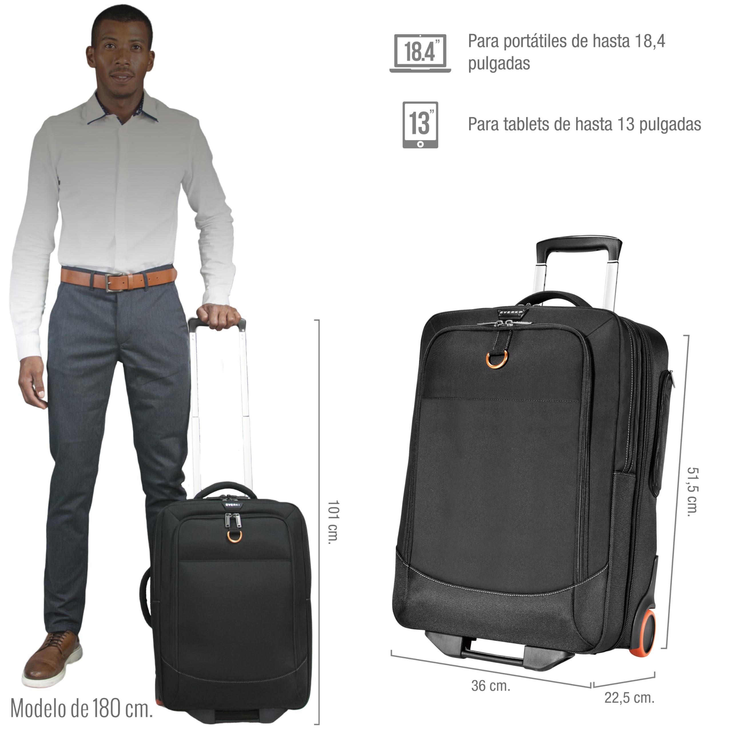 Everki Wheeled 420 Trolley para portátil 18,4" – Equipaje de Mano con Ruedas, Funda extraíble Compatible TSA, Bolsa de Viaje organizada para Business y Gaming – Negro (EKB420)