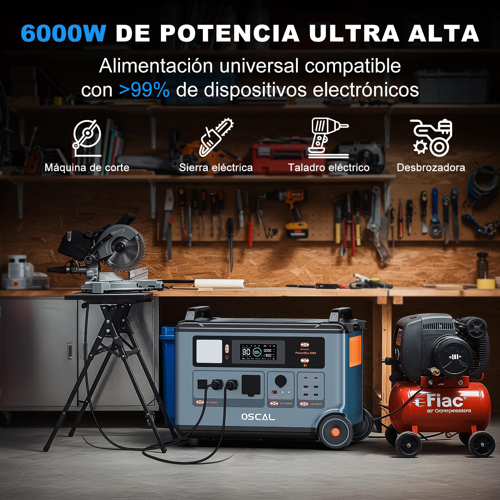 Estacion de Energia Portatil PowerMax 6000, 3600Wh/6000W LiFePO4 | Batería de Gran Potencia (pico de 9000W), Generador Solar, Carga Rápida de 0-80% en 90 min para Camping, RV, Apagón