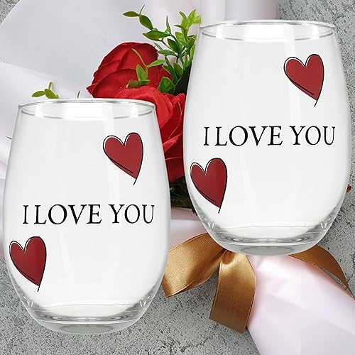 Miniatura 8 de BANBERRY DESIGNS Lover's - Juego de copas de vino con texto en inglés "I Love You", juego de 2 copas de vino sin tallo con corazones decorativos,