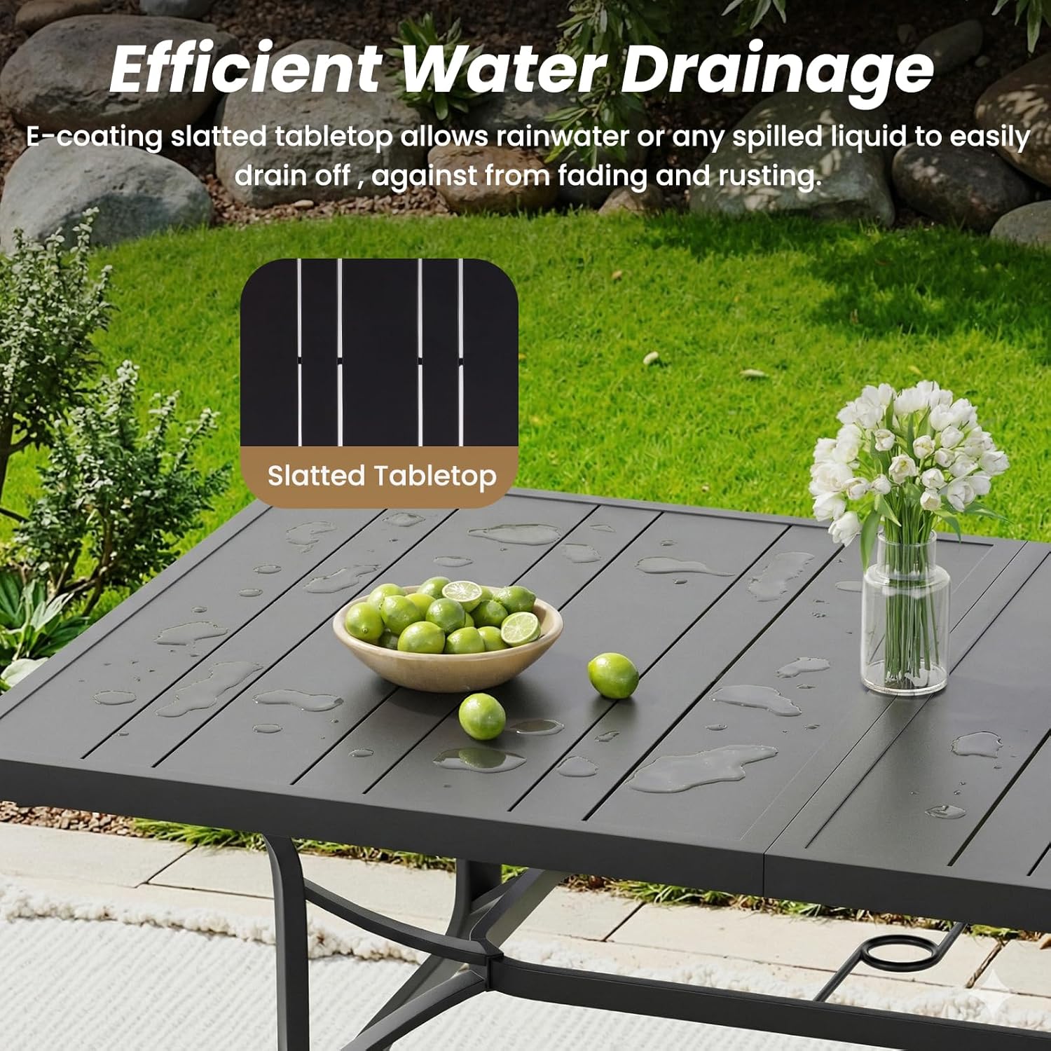 Soohow Outdoor Dining Set for 6, 7-Piece Patio Table and Chairs Set, 6 x Swivel Patio Dining Chairs with Textilene Fabric and 60"x35" Outdoor Table with 1.57" Umbrella Hole for Backyard, Poolside