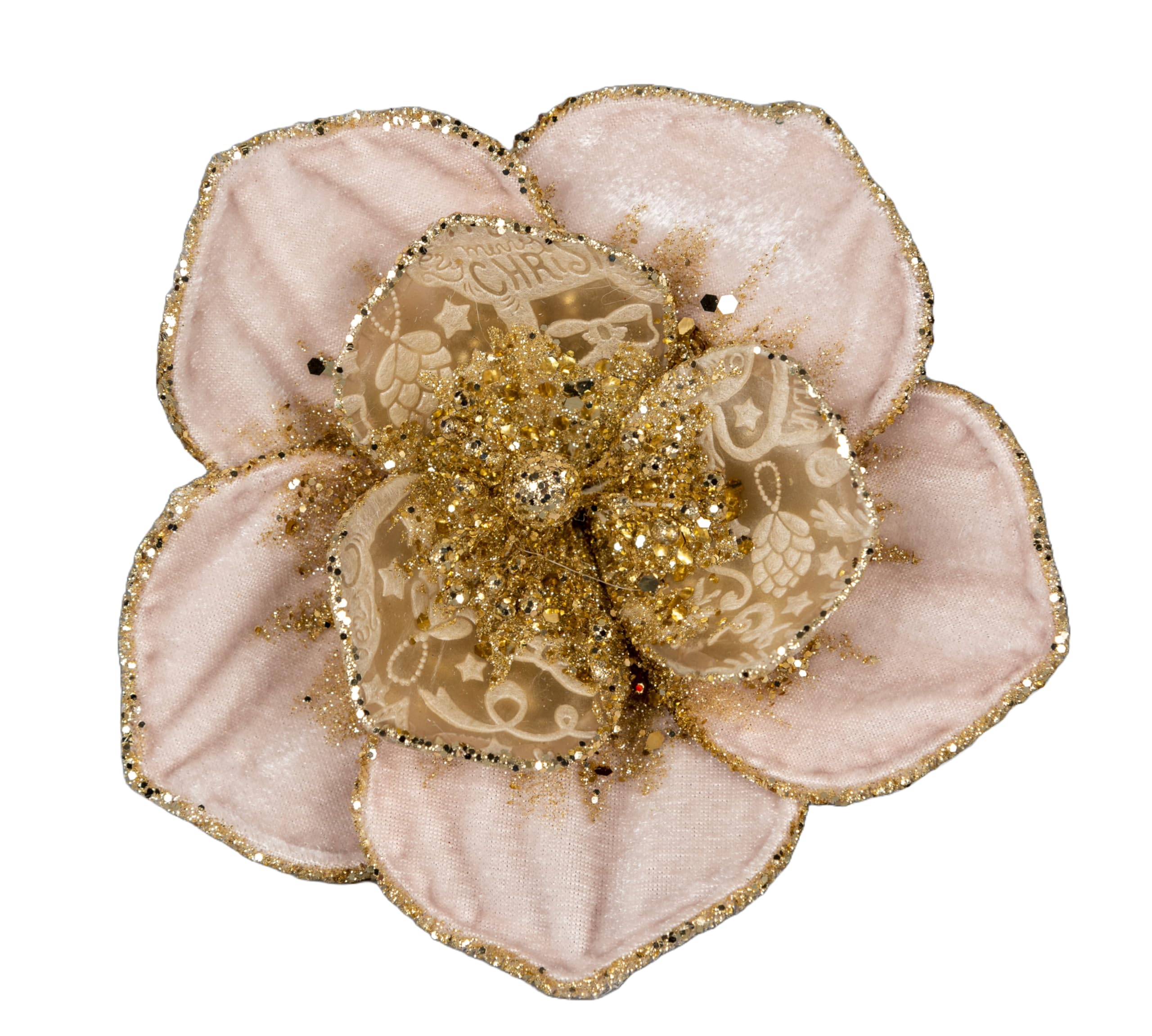6Pcs -15cm Deluxe Christmas Glitter Poinsettia Rose Gold Velvet Net Artificial Flowers with Metal Clips Christmas Tree Decorations Wedding New Year Ornaments