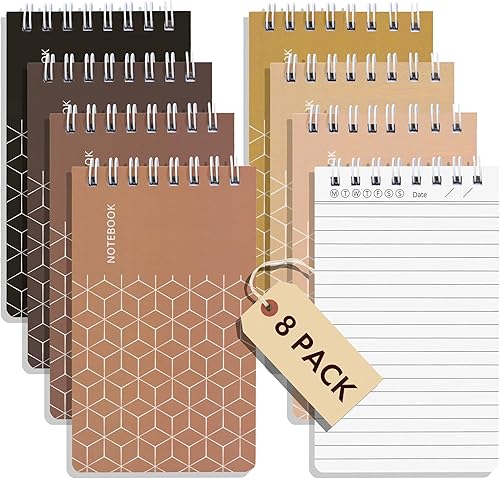 ENSIGHT 8 cuadernos de bolsillo para hombres y mujeres, bloc de notas pequeños en espiral de 3 x 5 con 75 hojas, tamaño de bolsillo pequeño, bloc de