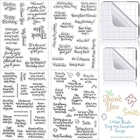 Chinco Clear Sentiment Stamps Set: 4 Sheets + 2 Acrylic Blocks with Grid Lines for Card Making, Scrapbooking, Valentine's, Birthday, Wedding Cards