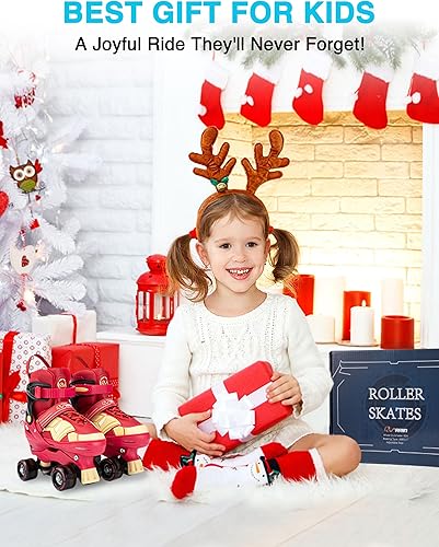 Miniatura 10 de RunRRIn Patines de ruedas para niños y niñas, 4 tamaños ajustables con ruedas iluminadas para niños en interiores y exteriores