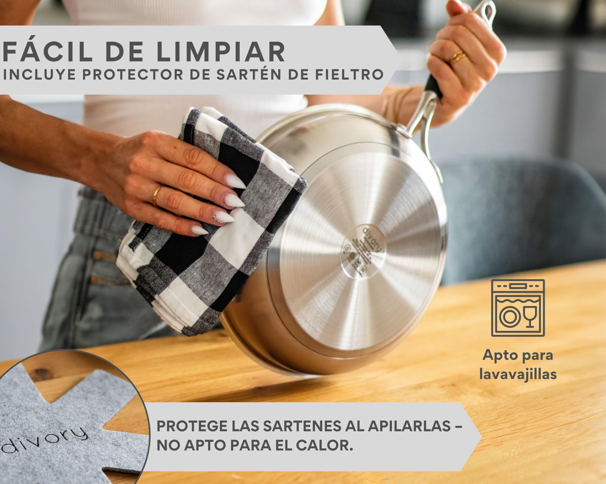 DIVORY Sartén acero inoxidable 28 cm – Sin recubrimiento, sin PTFE ni PFOA, para inducción, sartén grande sin revestimiento (PURA, 28 cm)