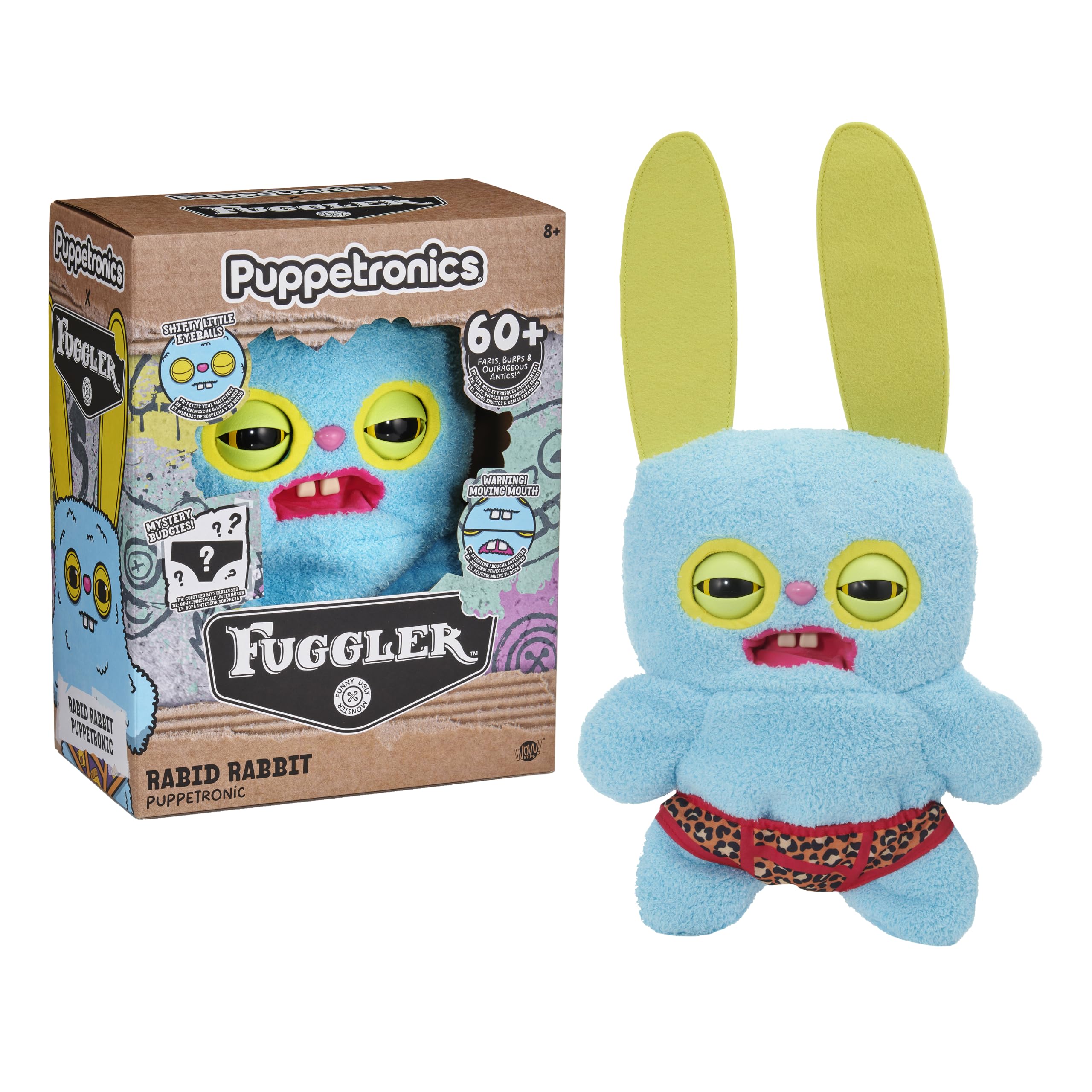 WOW! STUFF Fugglers Rabid Rabbit Deluxe Puppetronic | Interaktive Plüsch-Handpuppe mit Sprache und Geräuschen | Augen und Mund öffnen Sich | Furz- und Rülpsgeräusche | 2-Wege-Dialog | Ab 8 Jahren