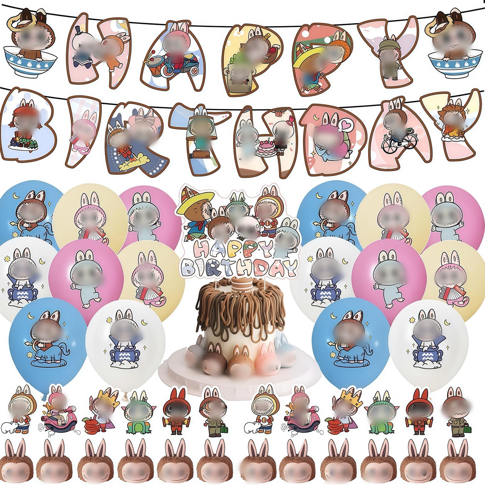 30Pcs Birthday Party Decoration - 12 Cake Toppers, 16 Balloons, 1 Happy Birthday Banner, 1 Large Cake Topper Themed Party Supplies for Fans