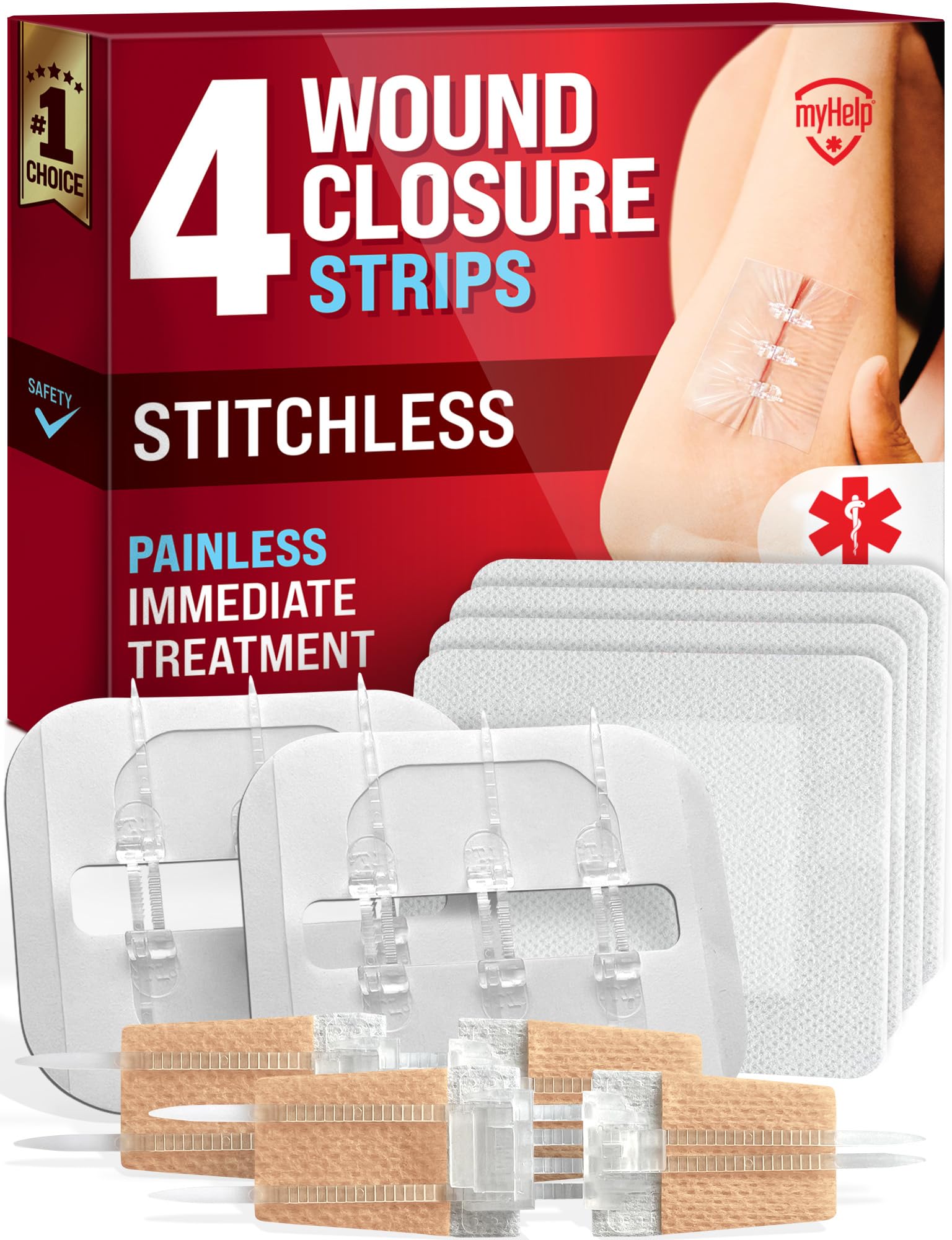 MYHELP- “Tiras para Cierre de Heridas de Emergencia 4pk 2 Tipos Kit de Cierre de Laceración Sin Puntadas y Fácil de Usar