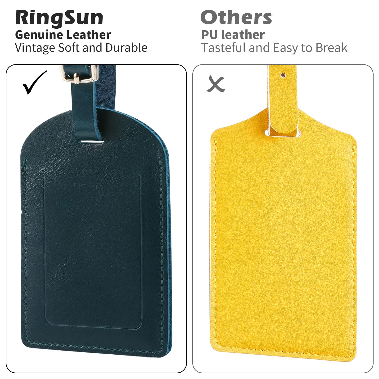 Ringsun Etichette per bagagli in pelle per valigie, etichette identificative per bagagli (2 pezzi)