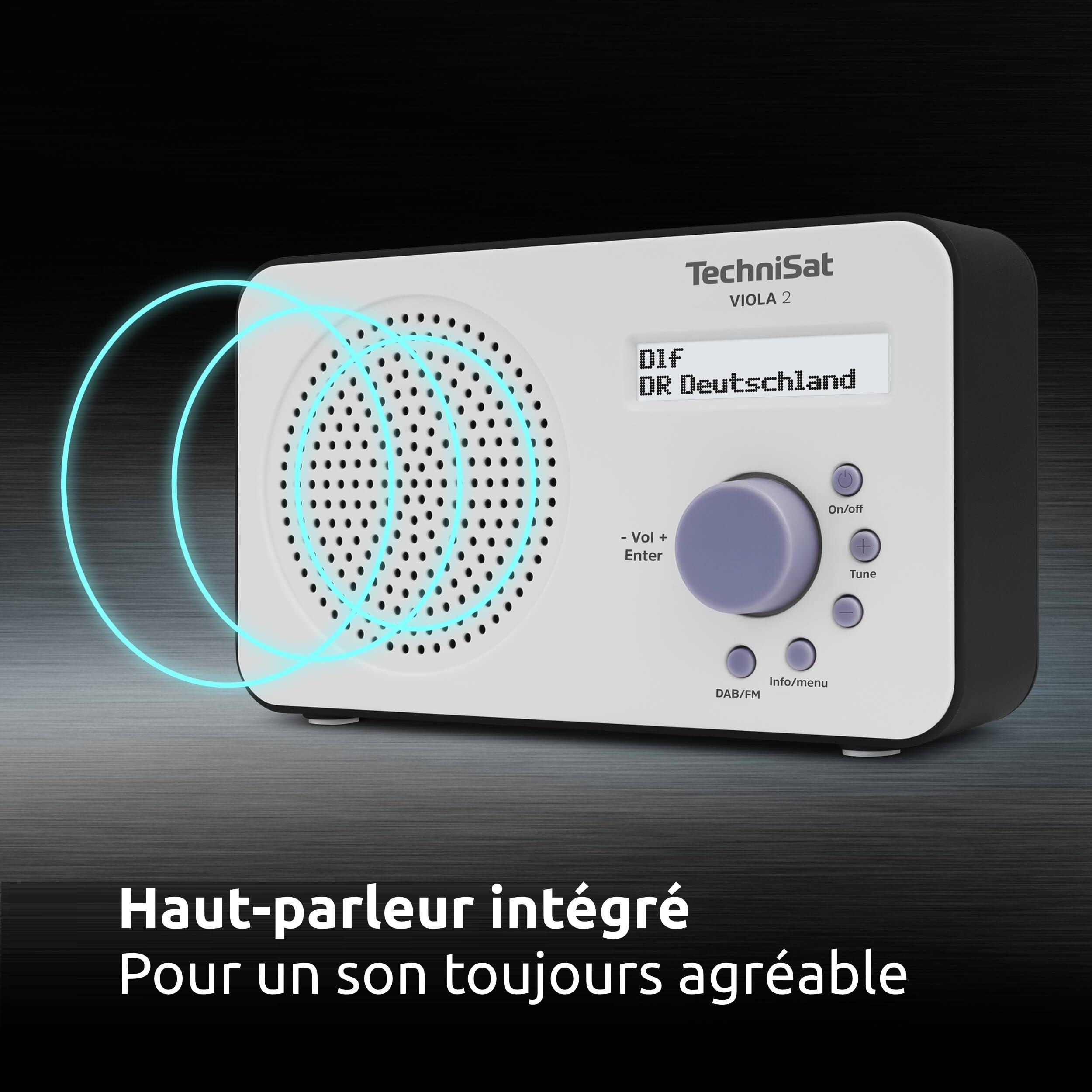 TechniSat VIOLA 2 - Radio DAB portable (DAB+, FM, Haut-parleurs, Prise casque, Ecran sur 2 lignes, Touche de commande, petit, 1 Watt RMS) blanc/noir