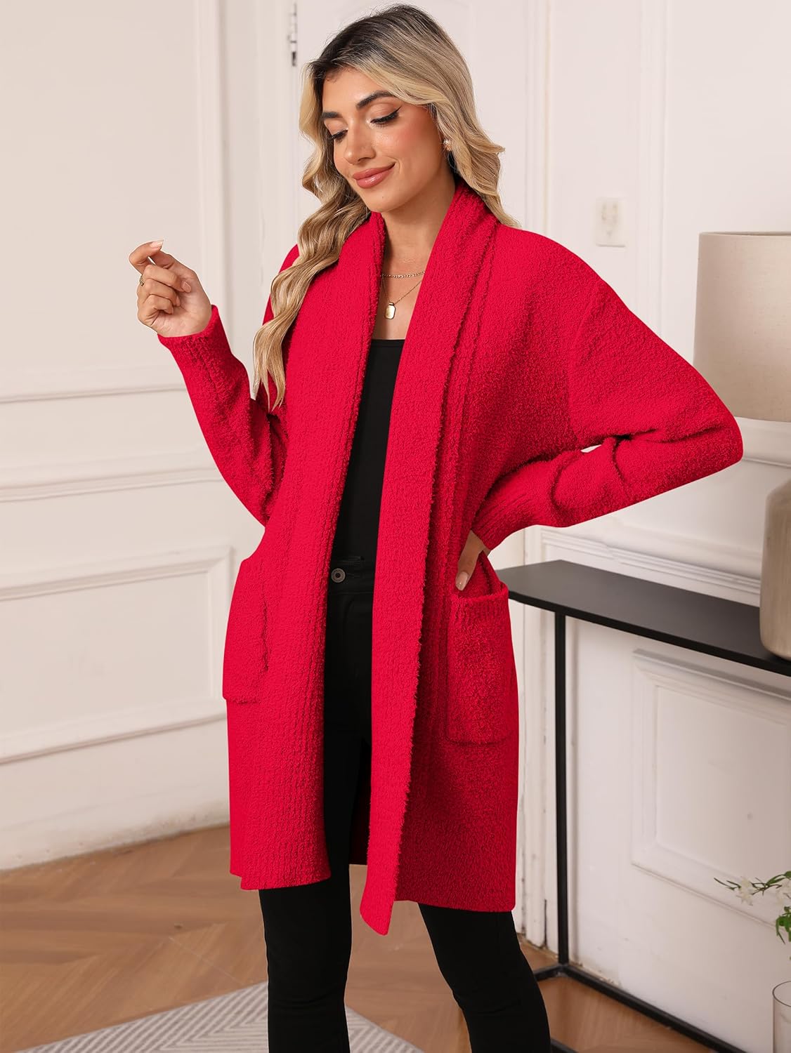 Women's Long Sleeve Soft Chunky Knit Sweater Open Front Cardigans Fuzzy Outwear Coat with Pocket - Image 5