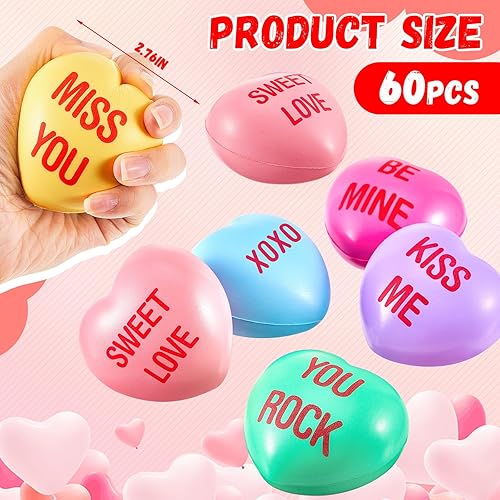 Miniatura 7 de Libima 60 bolas de estrés con forma de corazón para el día de San Valentín, bolas de estrés en forma de corazón, mini bolas de espuma, regalos para