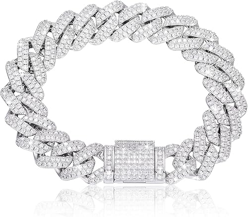 Pulsera de eslabones cubanos de moissanita, pulseras de diamantes de imitación para hombres y mujeres, pulsera de oro de 18 quilates sobre plata de