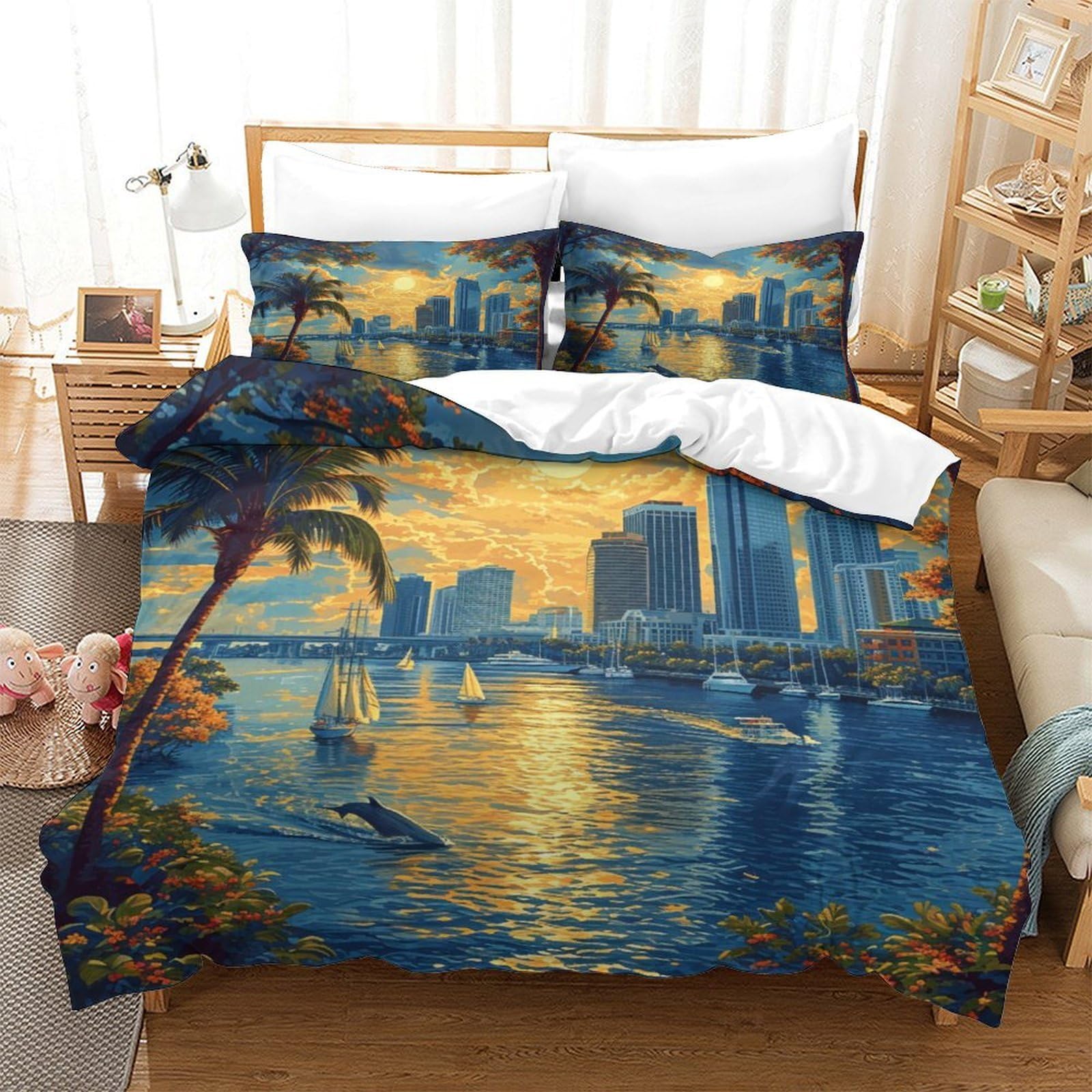 Housse de couette port au coucher de soleil pour chambre d'enfant
