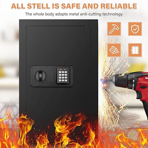 Caja fuerte de pared de 25.6 pulgadas de alto entre los tachuelos, a prueba de fuego, cerradura de combinación oculta con estante extraíble,