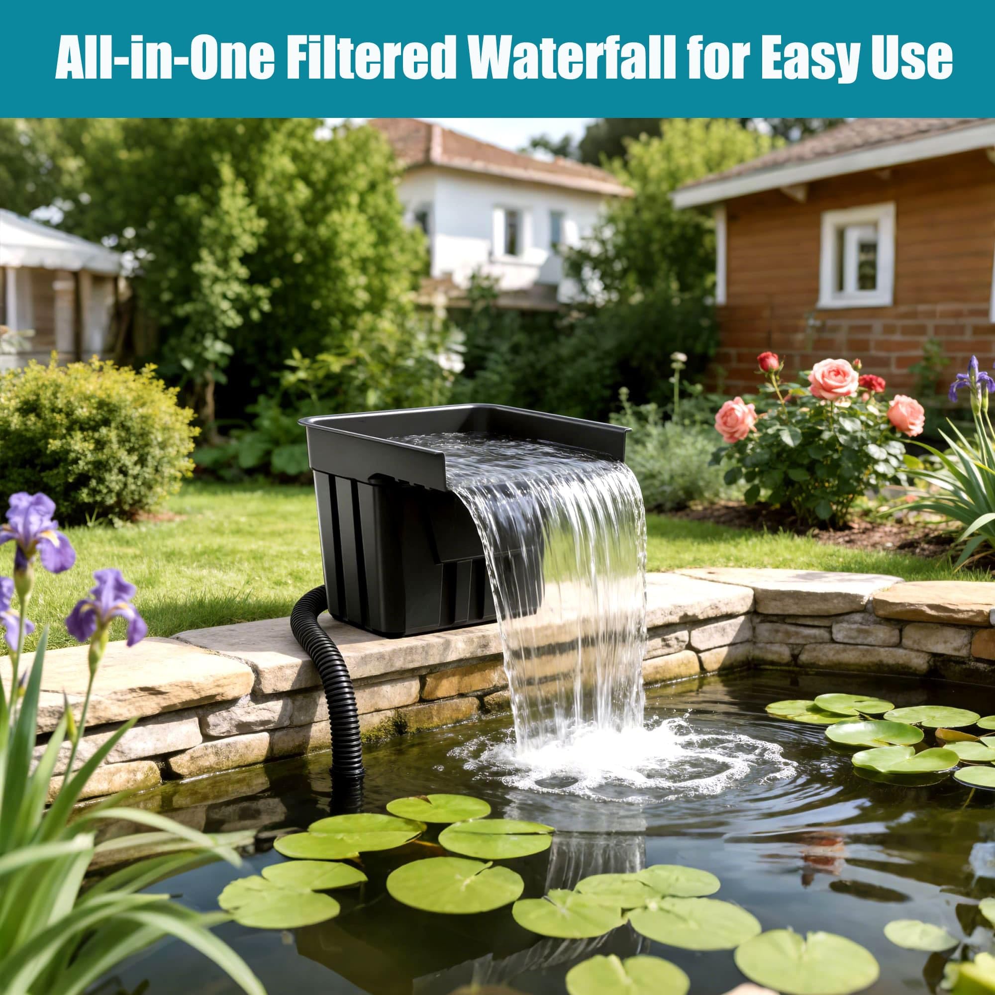 Biling Teich Wasserfall mit Teichfilter Komplettset, Pool Wasserfall mit 80W 4500L/H Teichpump, Wasserfälle Bachläufe Kit für Gartenteich Wasserspiel Terrasse