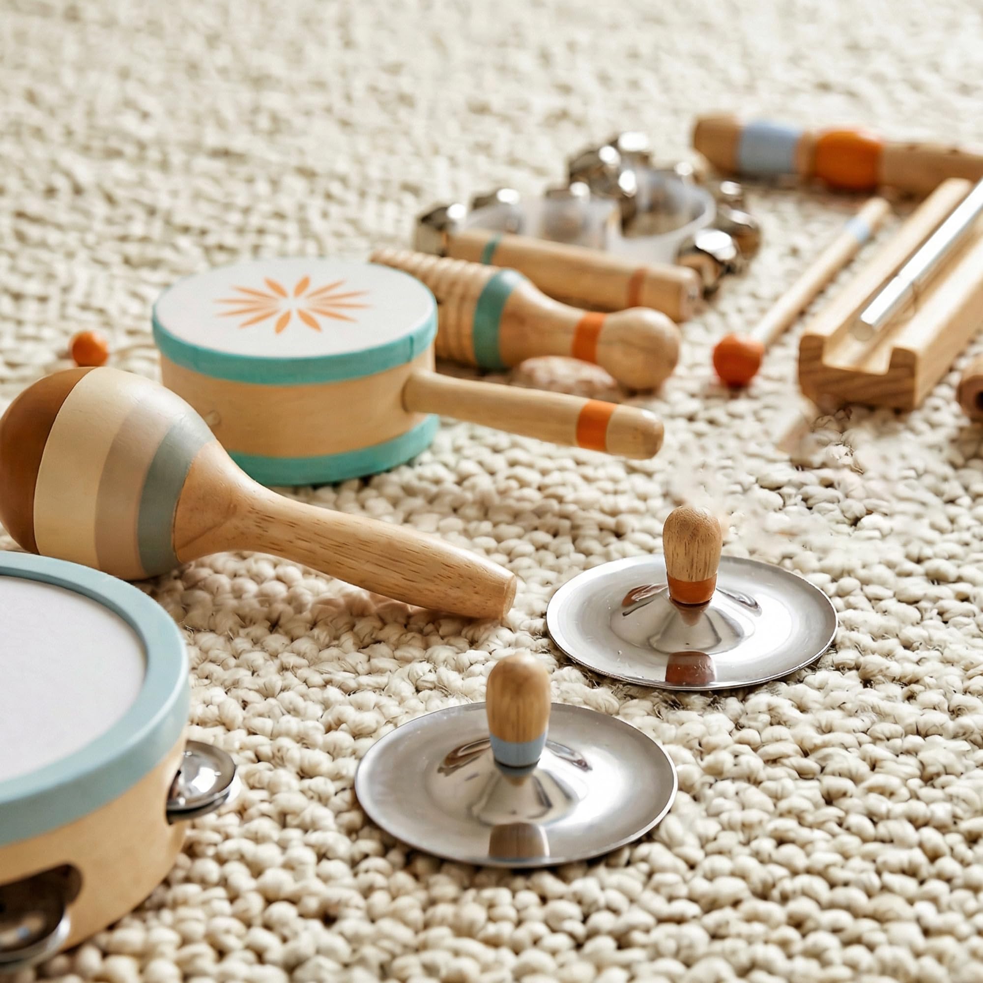 AIYAPLAY Instrumentos Musicales Infantiles 10 Piezas Madera Montessori | Set de Percusión con Pandereta y Maracas, Regalo para Niños y Niñas de+ 3 Años, para Cumpleaños