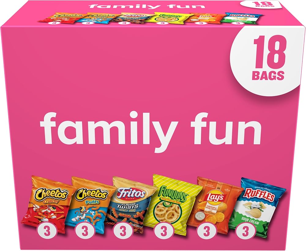 Frito-Lay Snacks Variety Pack, Family Fun Mix, Single Serve Snack Bags, (18 Pack), Ruffles, Fritos, Cheetos, Lay's, Funyuns, Chips