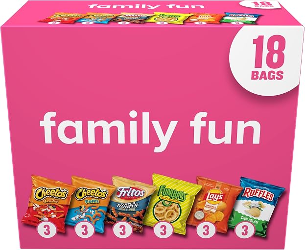 Frito-Lay Snacks Variety Pack, Family Fun Mix, Single Serve Snack Bags, (18 Pack), Ruffles, Fritos, Cheetos, Lay's, Funyuns, Chips