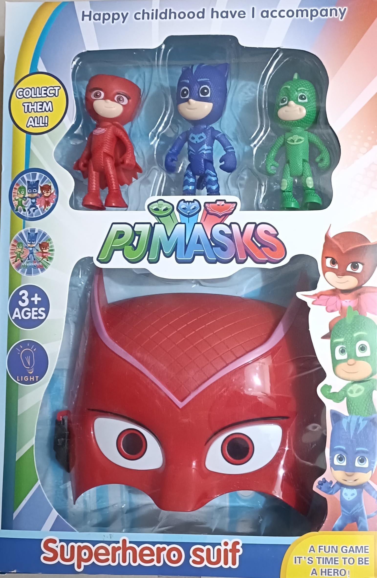 Superhero Cartoon Suit Toy Set, 3 Figurines with 1piece mask, Action Pretend Playset for Kids, Super Hero pjmask playset for Boys Ages 3+