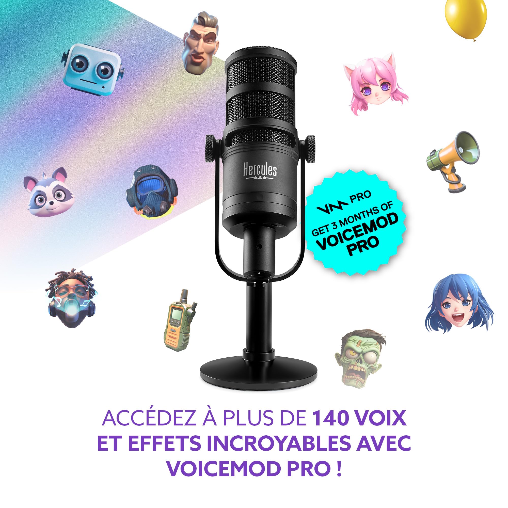 Hercules Stream Essentials Kit - Stream 200 XLR, Contrôleur audio gaming pour PC + micro XLR + Voicemod Pro (3 mois) - Carte son & submix pour streamers