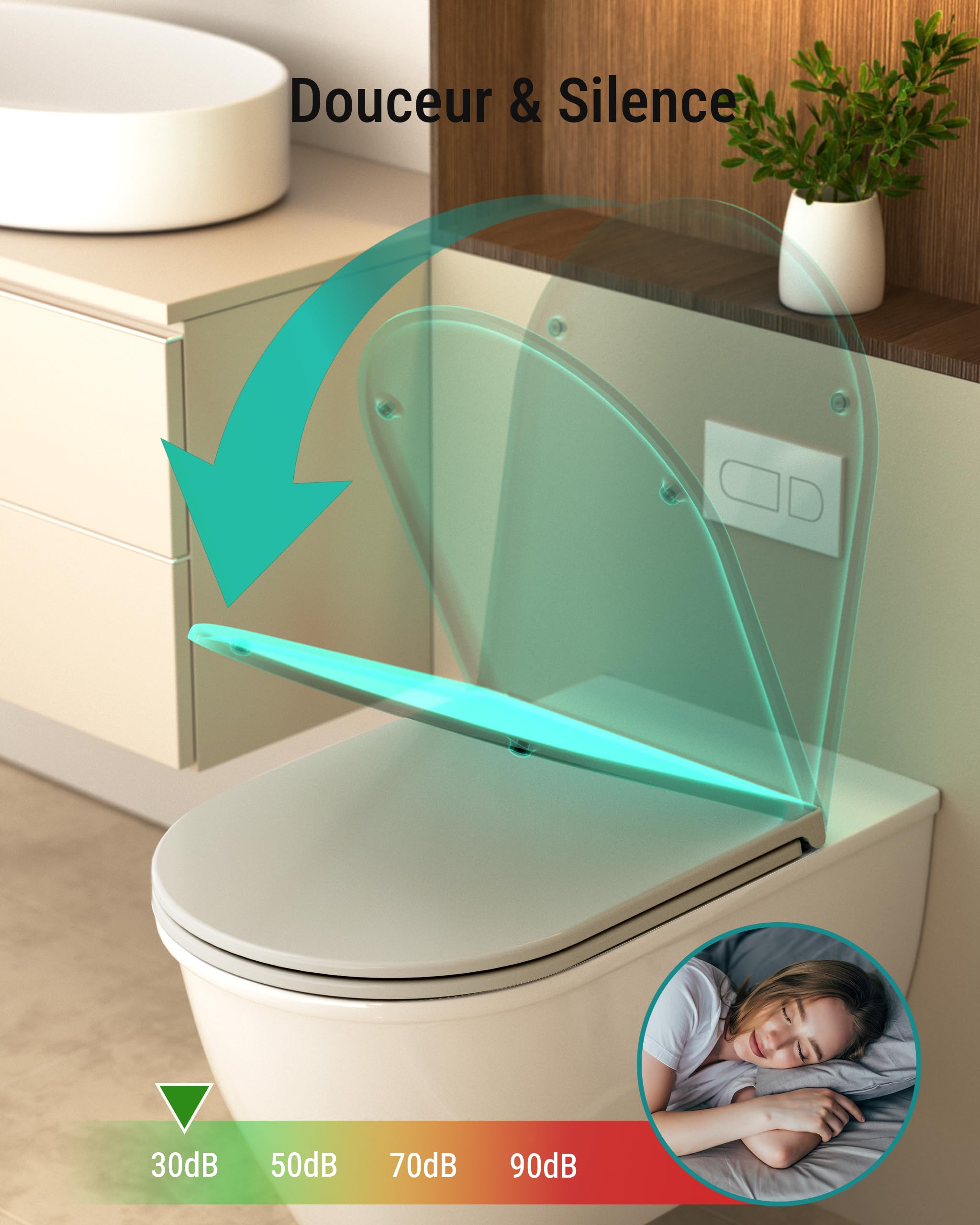 HySail Abattant WC avec Frein de Chute – Durable, Écologique, Résistant à la Décoloration, Abattant WC Clipsable pour Nettoyage Facile, Taille 46,3 x 36,0 cm, Forme D Universelle