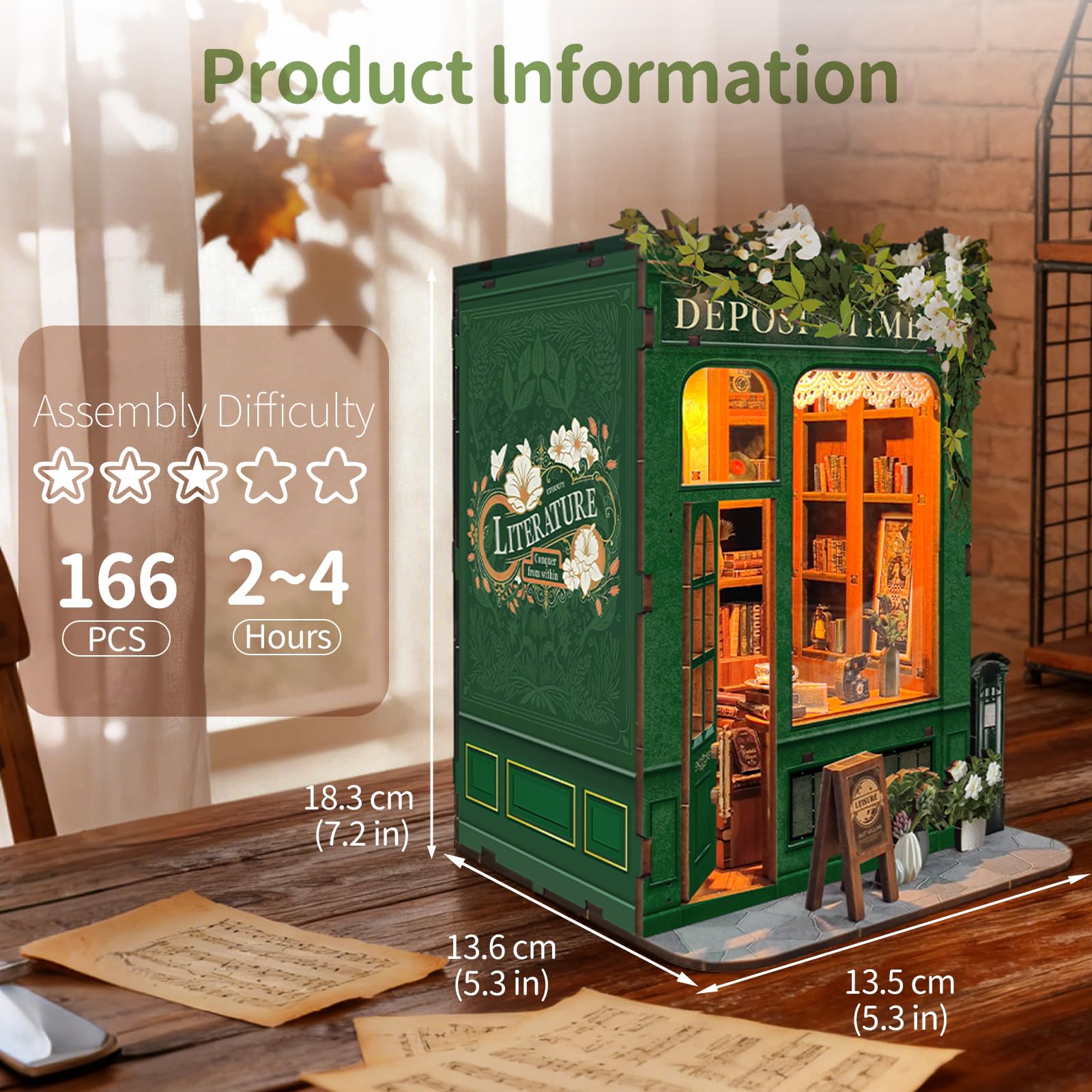 BELEEV Book Nook Kit DIY Avec Lumière LED, 3D Puzzle Bois