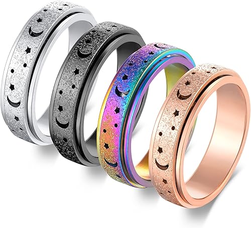 Miniatura 1 de Feasnow Anillo giratorio antiansiedad para hombres y mujeres  Anillos giratorios para aliviar el estrés para hija  Anillos de acero de titanio con