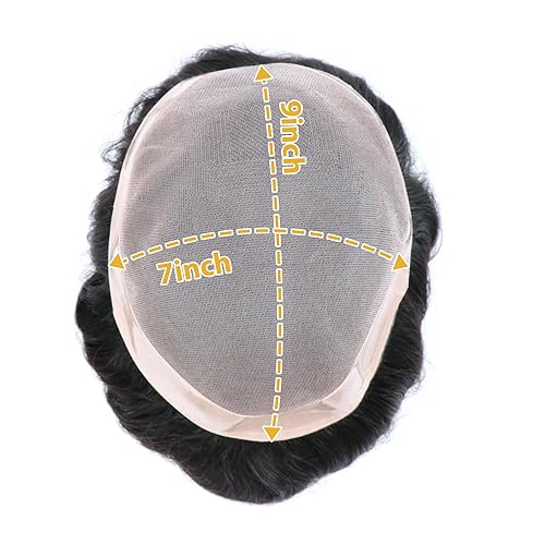Miniatura 4 de lumeng Pelucas para hombres Hairpiece Mono Lace Systems Mens Toupee Tamaño 7x9 pulgadas Color 1 # Pelucas de Encaje Hombres Unidades de Reemplazo