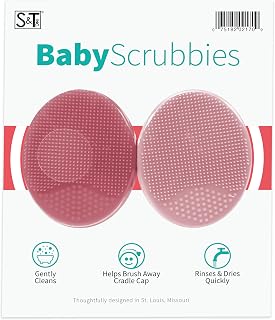 STINC Silicone Baby Cradle Cap Brushes - Exfoliating Massage Scrubbers for Bath, 2 Pack Pink 2x2.5 Inch Gentle Clean