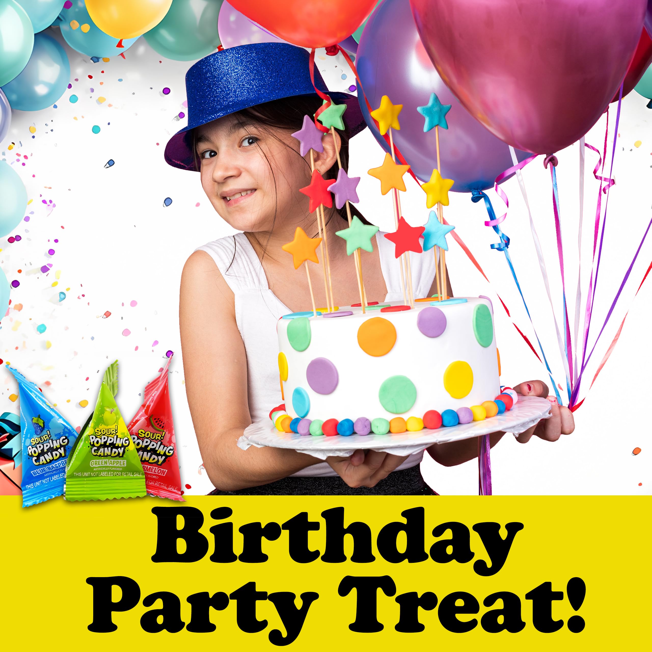 Popping Candy Bulk Assortment, 120 Count Individually Wrapped Fun Size Packs of Sour Candy, 3 Assorted Fruit Flavors, Popping Rocks Variety Pack, Party Bag Favors for Kids