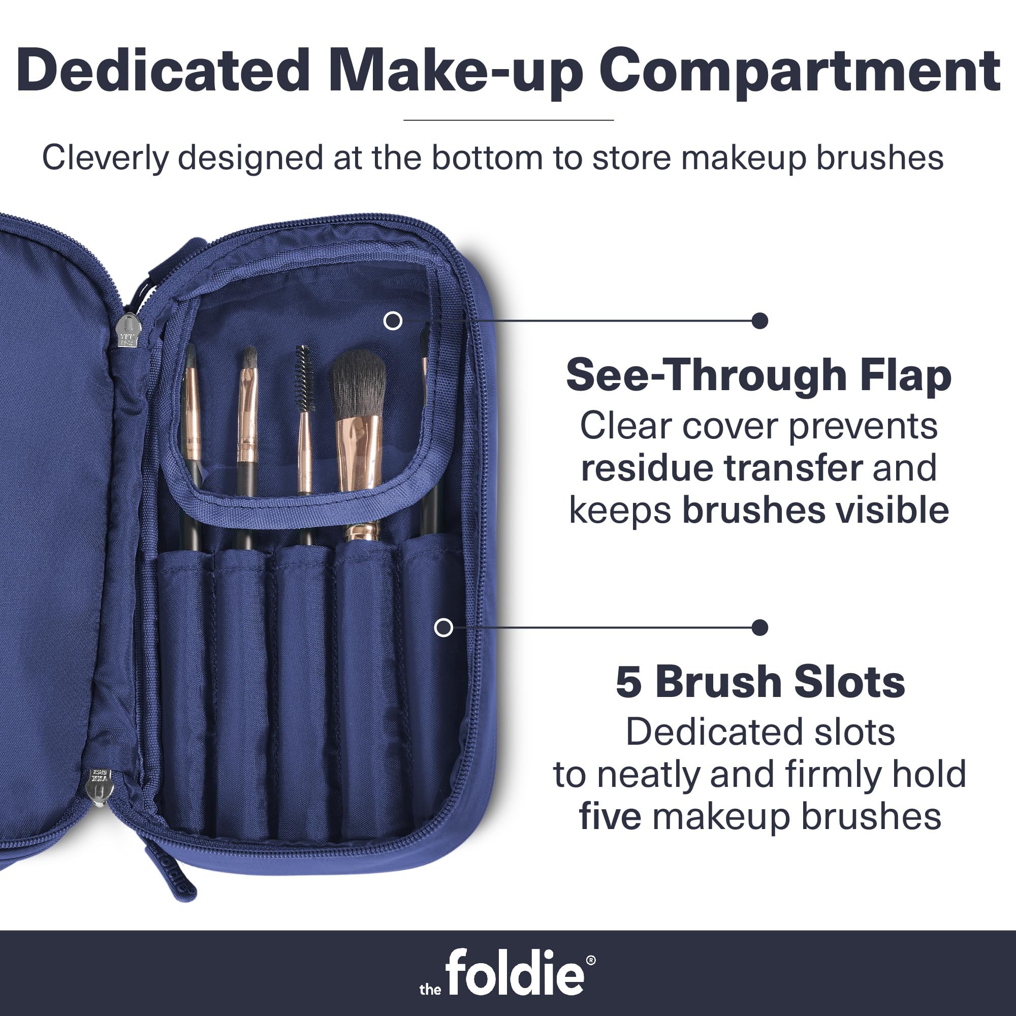 The Foldie® Neceser de viaje para hombres y mujeres, repelente al agua, lavable a máquina, organizador de maquillaje y cosméticos con múltiples compartimentos, Azul