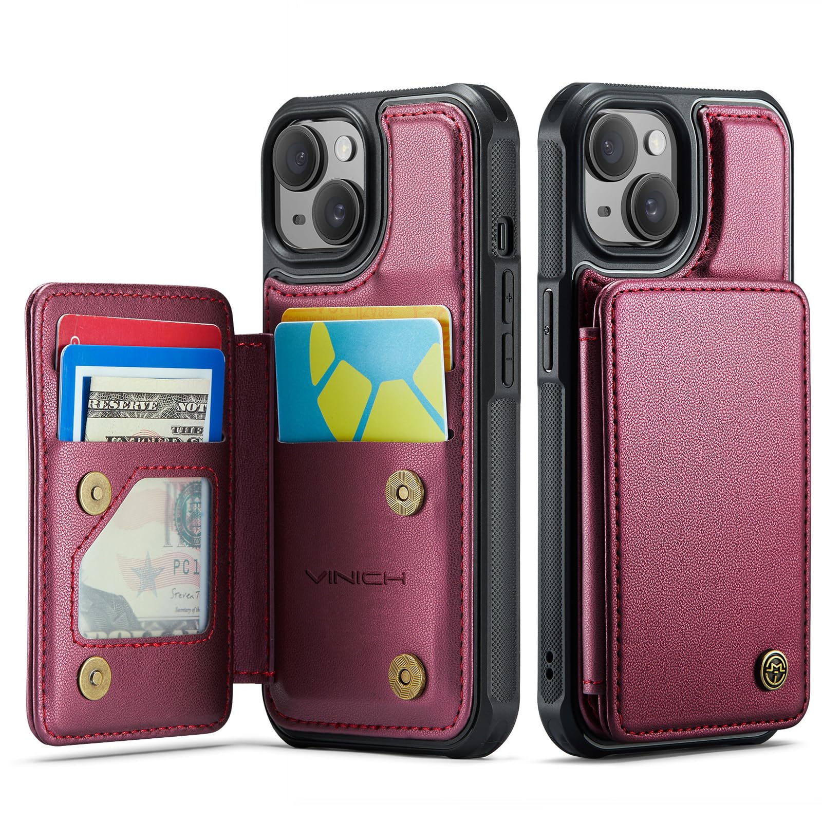 Vinich for iPhone 14 Plus Wallet Case with Card Holder, RFID Blocking Credit Slots Kickstand Shockproof Phone Cover Fit for iPhone 14 Plus 6.7" Wine