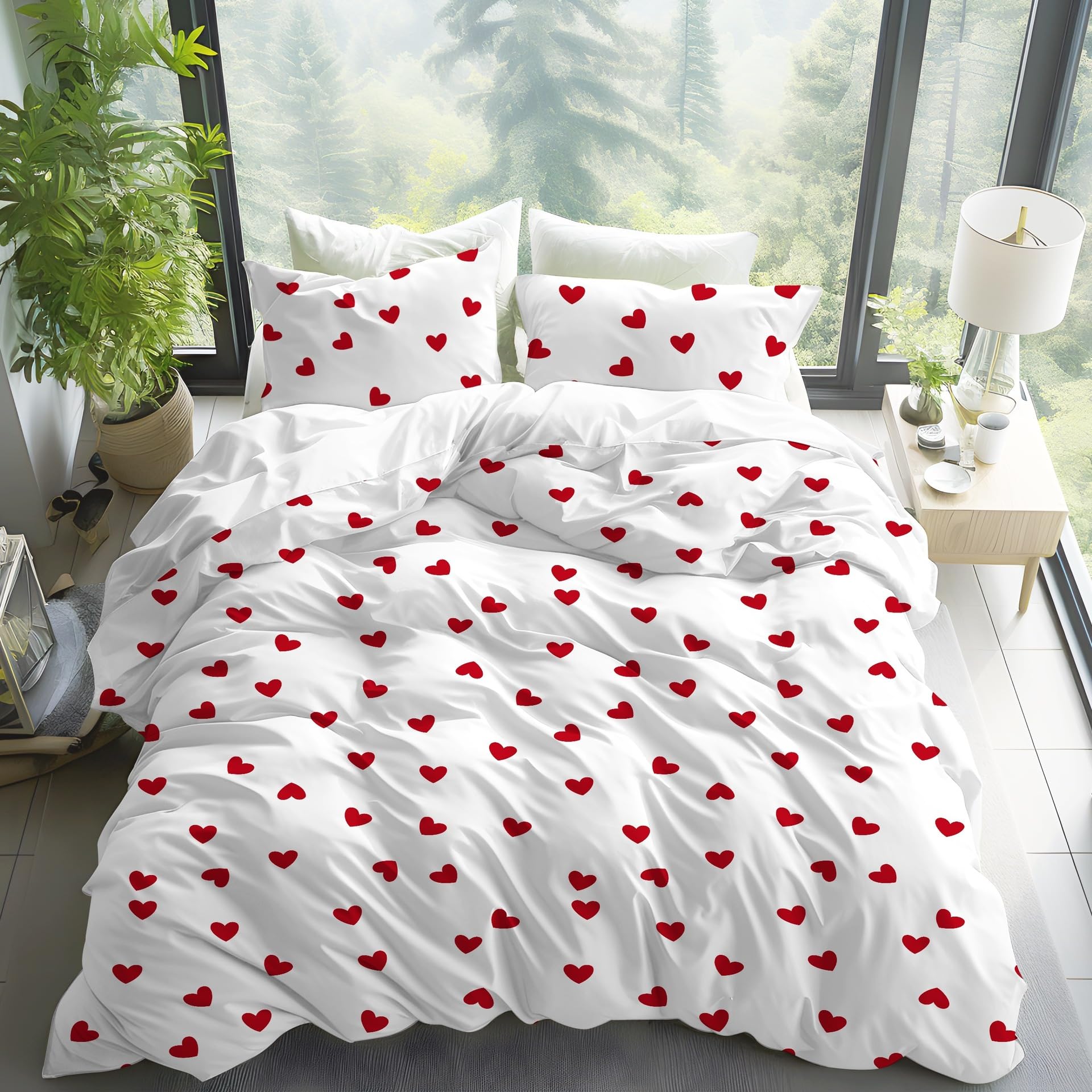 Housse de couette cœur rouge 200x200 facile à laver pour chambre d'enfant moderne