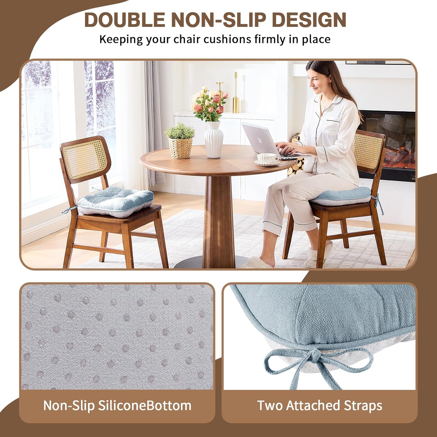 BETU Chair Cushions for Dining Chairs Set of 4,3.5" Thick Kitchen Table Chair Pads with Ties,Non Slip Backing and Covers, Seat Cushion for Dining Room,Bar,Patio Chairs,16"X16"X3.5",Smoky Blue Smoky Blue 16"x16"x3.5" (4 Pack)