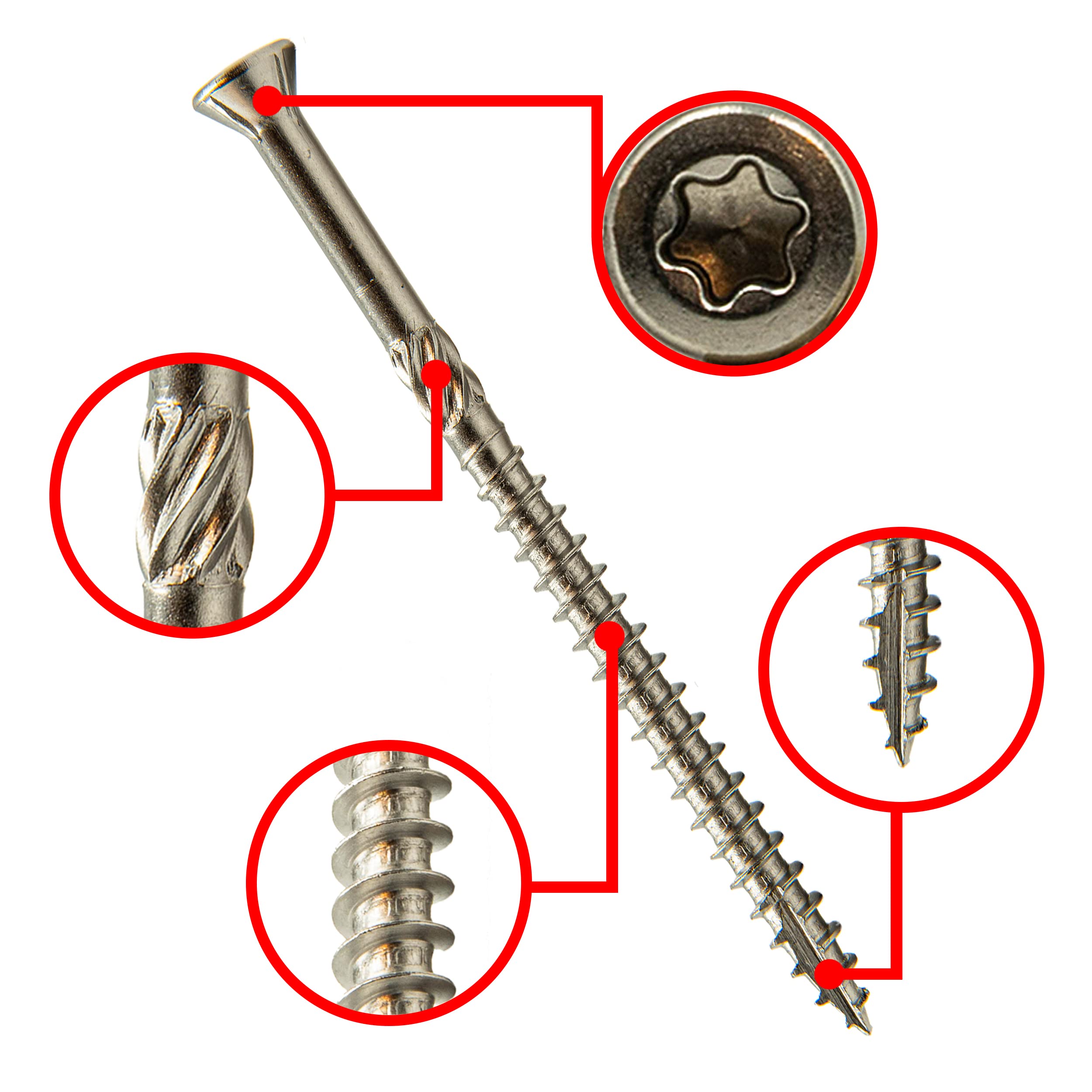 Tornillos para terraza 5 x 60 mm, acero inoxidable C2 (200 unidades) + puntas)