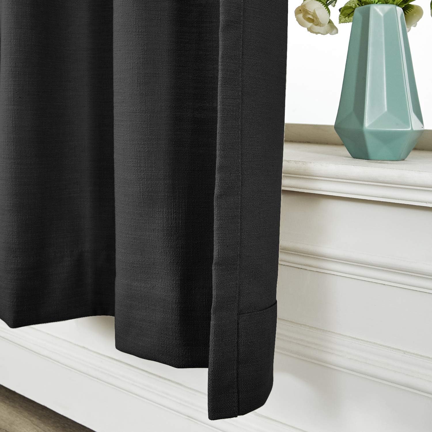 ChadMade Linen Cotton Curtain 96 Inches Long Privacy Protection Curtain for Living Room, Rod Pocket Back Tab, Black 50W×96L in Cary Collection (1 Panel)