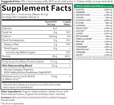 Garden of Life SPORT Whey+ Skin Health Protein, Vanilla Flavor, 15 Servings