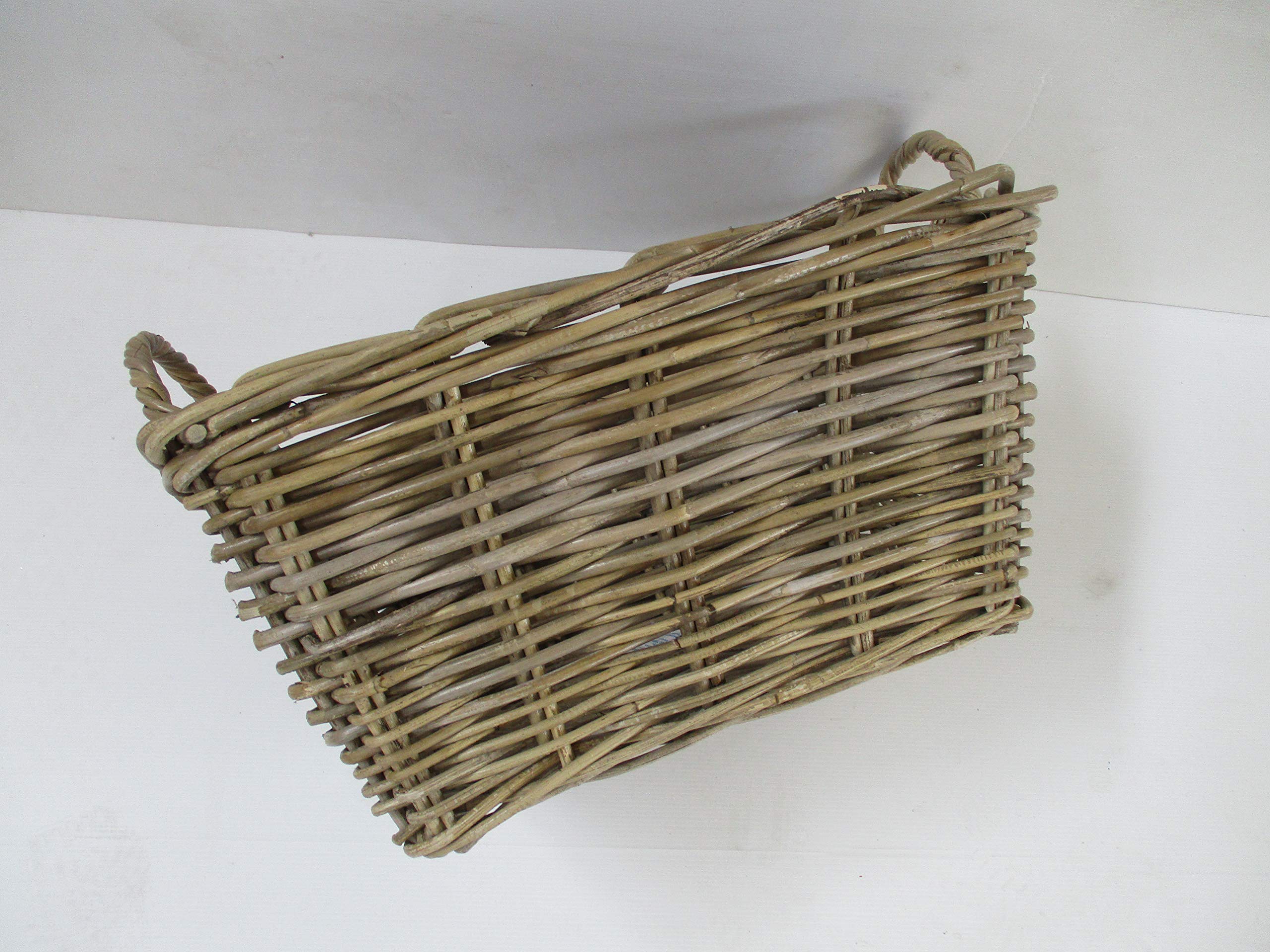 CESTO PORTA LEGNA VIMINI IN GIUNCO KUBO CM 50x38X25 H ALTEZZA CON MANICO H 30