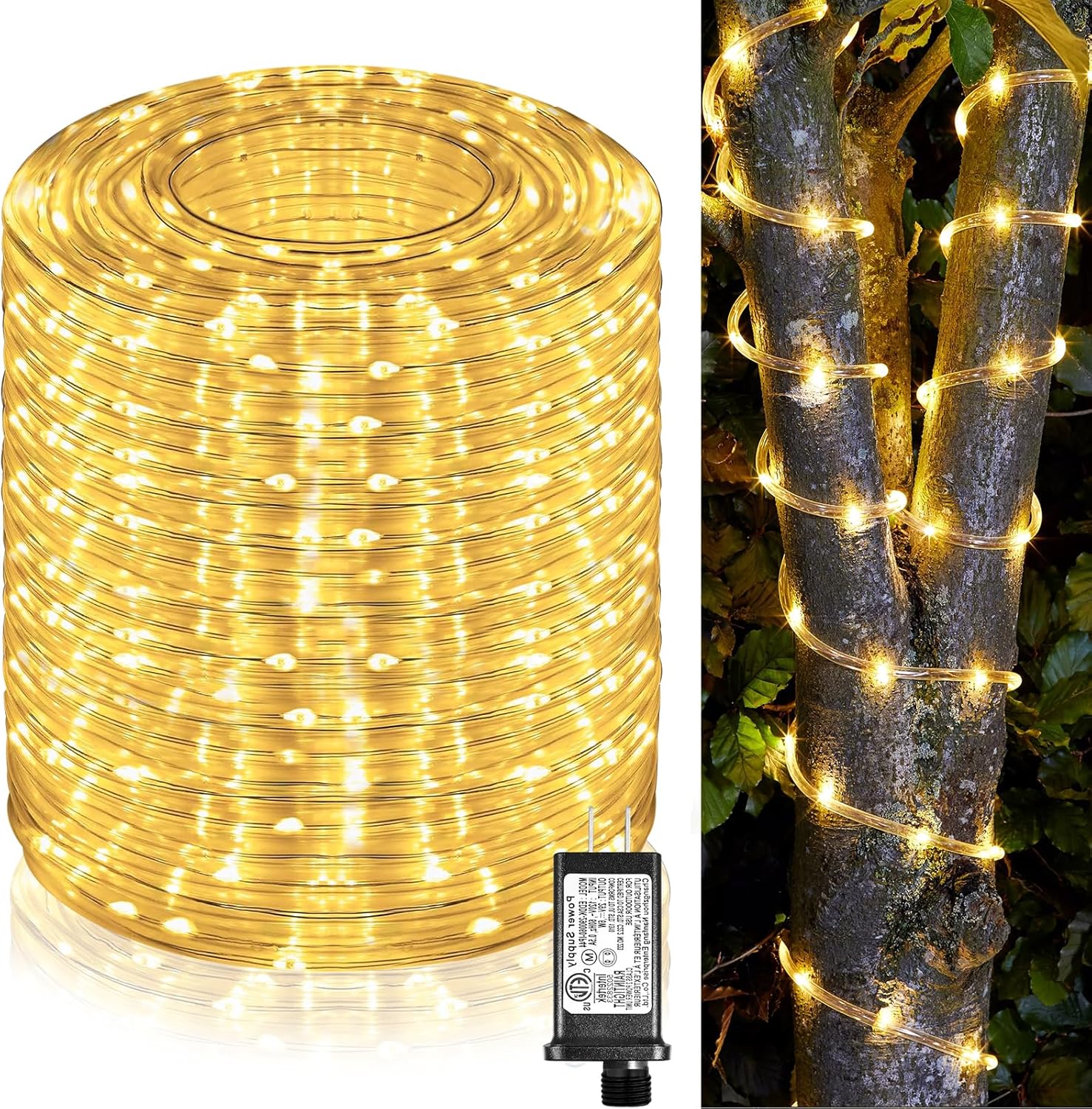 164FT 500 LED Rope Lights for Outside, Plug in Rope Lights Outdoor Waterproof, 8 Modes Clear Tube Light for Indoor Garden, Deck, Patio, Pool, Bedroom, Landscape, Party Decorations - Warm White