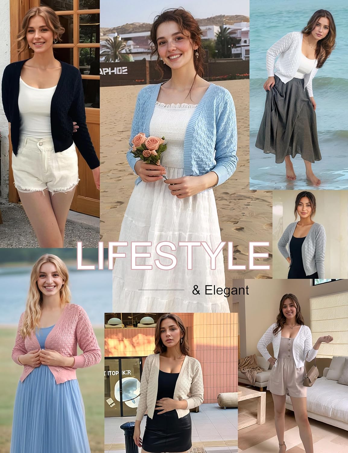 Othyroce Shrug Sweaters for Women Open Front Lightweight Crochet Knit Sweater Cardigans S-XL - Image 5